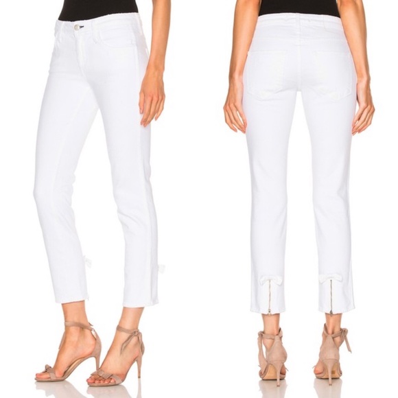 AMO White Bow Straight Leg Jeans - Picture 1 of 8
